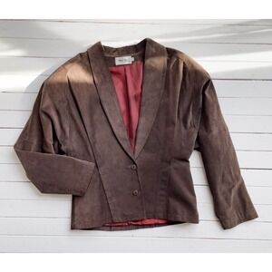 vtg West Bay 80s brown suede‎ leather cropped jacket